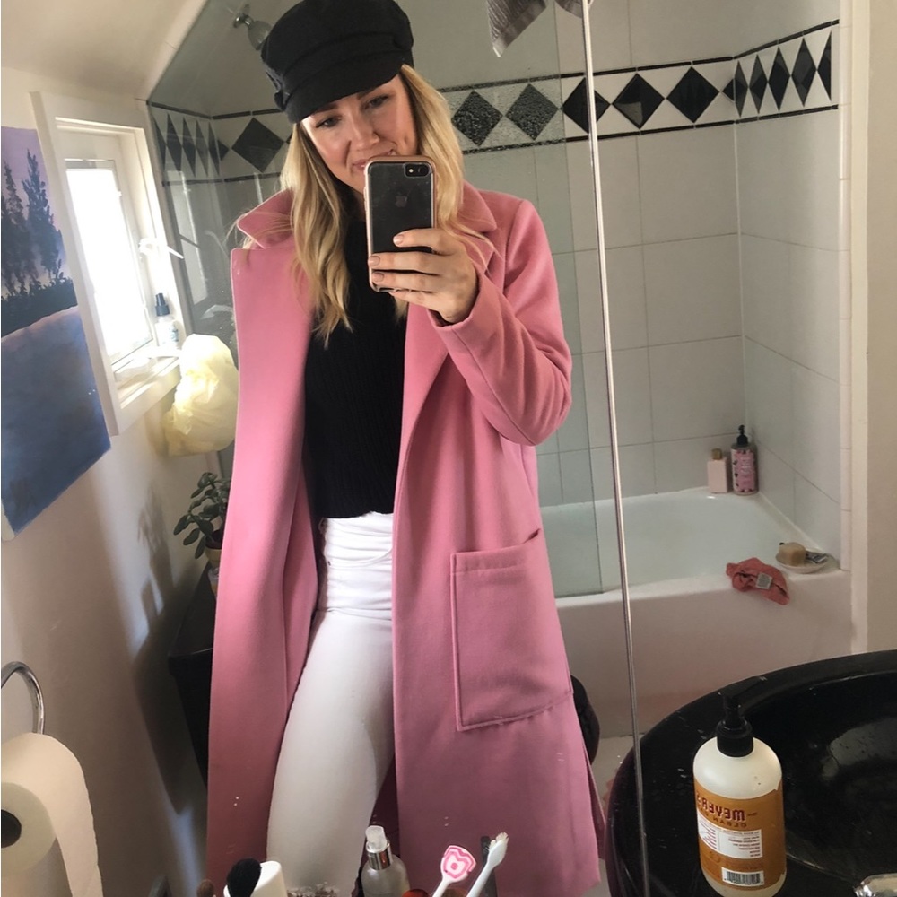 Pink long line coat from Something Navy